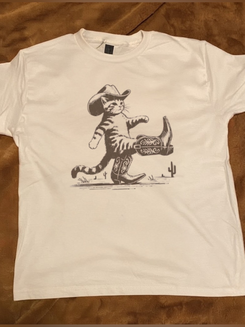 Gildan White Cat Cowboy Graphic Tee